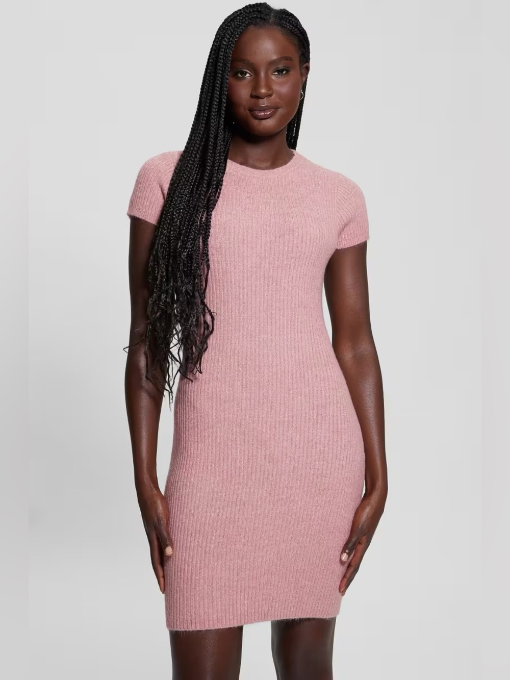 GUESS Toki-Ribbed Short Sleeve Knit Dress in Pink